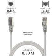 Câble réseau RJ45 Cat. 6A 100% cuivre S/FTP LSOH 0,50m Noir -S