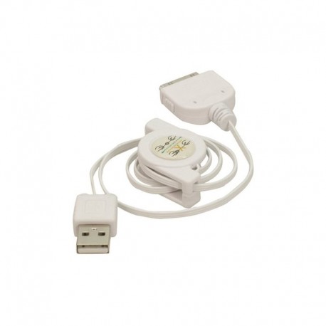 Cordon rétractable USB/Apple dock 30 points 0.80m blanc Waytex