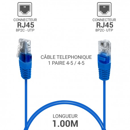 Cordon téléphonique bleu 1 paire 4-5/4-5  1.00m