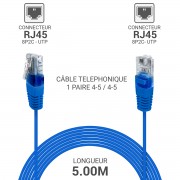Cordon téléphonique bleu 1 paire 4-5/4-5  5.00m