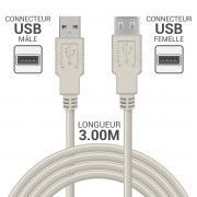 Rallonge USB 2.0 A/A mâle-femelle 3.00m beige
