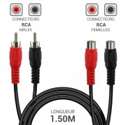 Rallonge audio stéréo 2 x RCA M/F 1.50m
