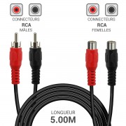 Rallonge audio stéréo 2 x RCA M/F 5.00 m
