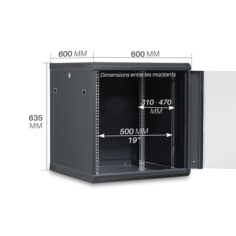 Coffret 19 - 12U 600 x 450 mm - Noir | Monté