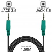 Cordon audio Jack 3.5 stéréo M/M 1.50m