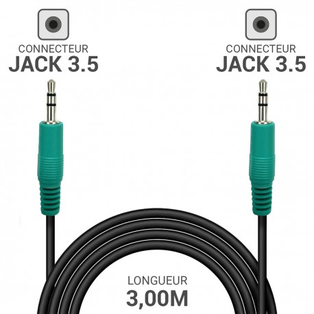 Cordon audio Jack 3.5 stéréo M/M 3.00m
