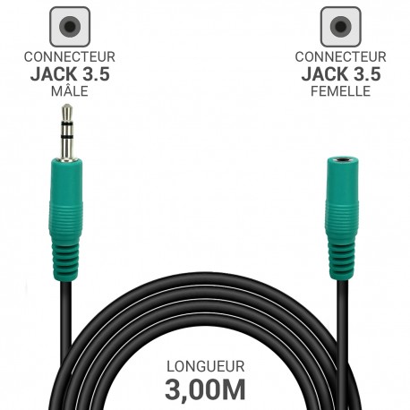 Rallonge audio Jack 3.5 stéréo M/F 3.00m