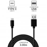 Cordon USB 3.1 type C / USB 3.0 A mâle-mâle 3.00m