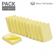 Bloc note repositionnable jaune 100 feuilles 40x50mm pack de 12