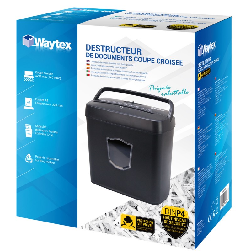 Destructeur De Documents United Office 190B2 - Coupe En Bandes - 6 Feuilles A4 Max - Compact Et Portable - Allemagne