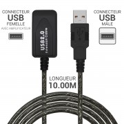Câble répéteur USB 2.0 10.00m A mâle côté PC - A femelle côté périph.