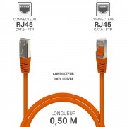 Cordon réseau RJ45 Cat. 6 100% cuivre blindé FTP orange 0.50 m