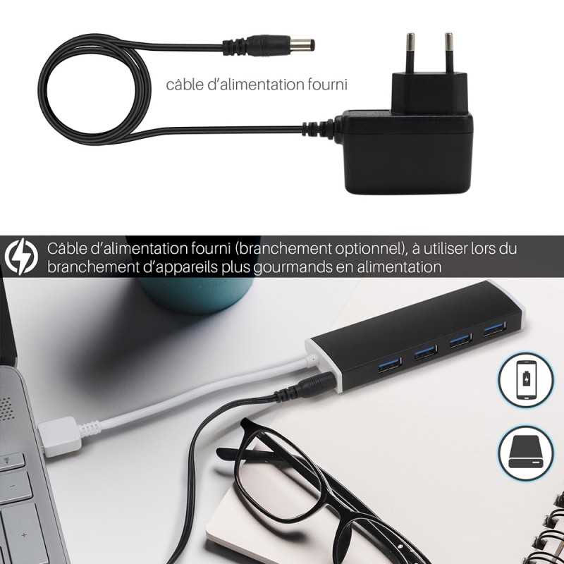 Hub USB 3 0 alimentation externe Super speed 5 Gbps 4 ports WAYTEX.fr