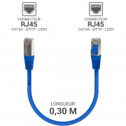 Câble réseau RJ45 Cat. 6a 100% cuivre S/FTP LSOH bleu 0.30m