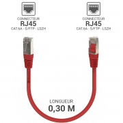 Câble réseau RJ45 Cat. 6a 100% cuivre S/FTP LSOH rouge 0.30m