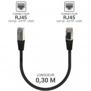 Câble réseau RJ45 Cat. 6a 100% cuivre S/FTP LSOH Noir 0.30m